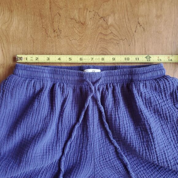 Jessica Simpson Gauze Pants Sz M Blue Indigo Wide Leg Resort Crop Pockets Cotton - Picture 7 of 10